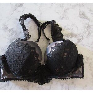 Pleasure‎ State Bra 34C Black Gray Lace Padded Push Up Underwire